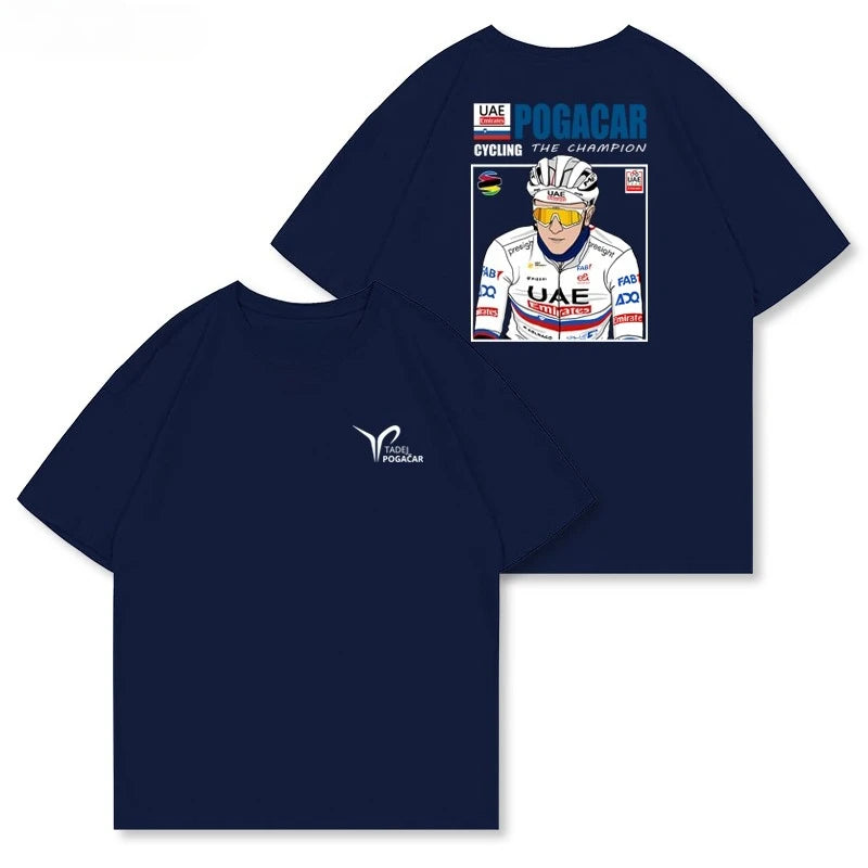 POGACAR T-shirt, Illustration of A Tour De France Bike, American Retro Casual, Heavyweight Short-sleeved Shirt Summer