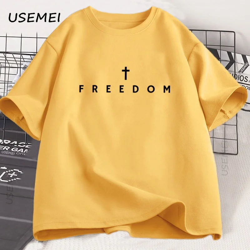 Freedom T-Shirt Charlie Kirk Christian T Shirt Jesus Minimalist Christian Tees Cotton Comfortable Unisex Tee Shirt Streetwear