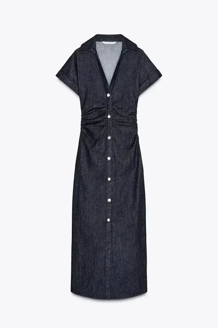 Retro Denim Maxi Dress