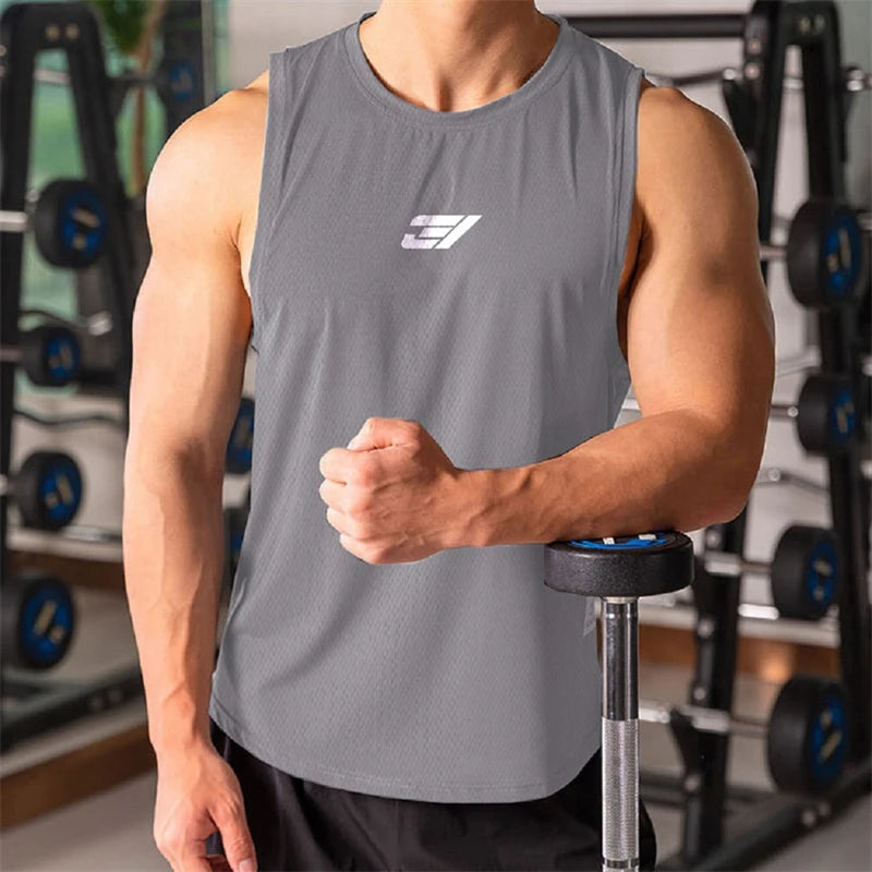 Simple Fashion Mens Gym Tank Tops Summer Trend Sleeveless 3D Printed Sports Fitness Vest Casual Streetwear Oversized Outdoor Top