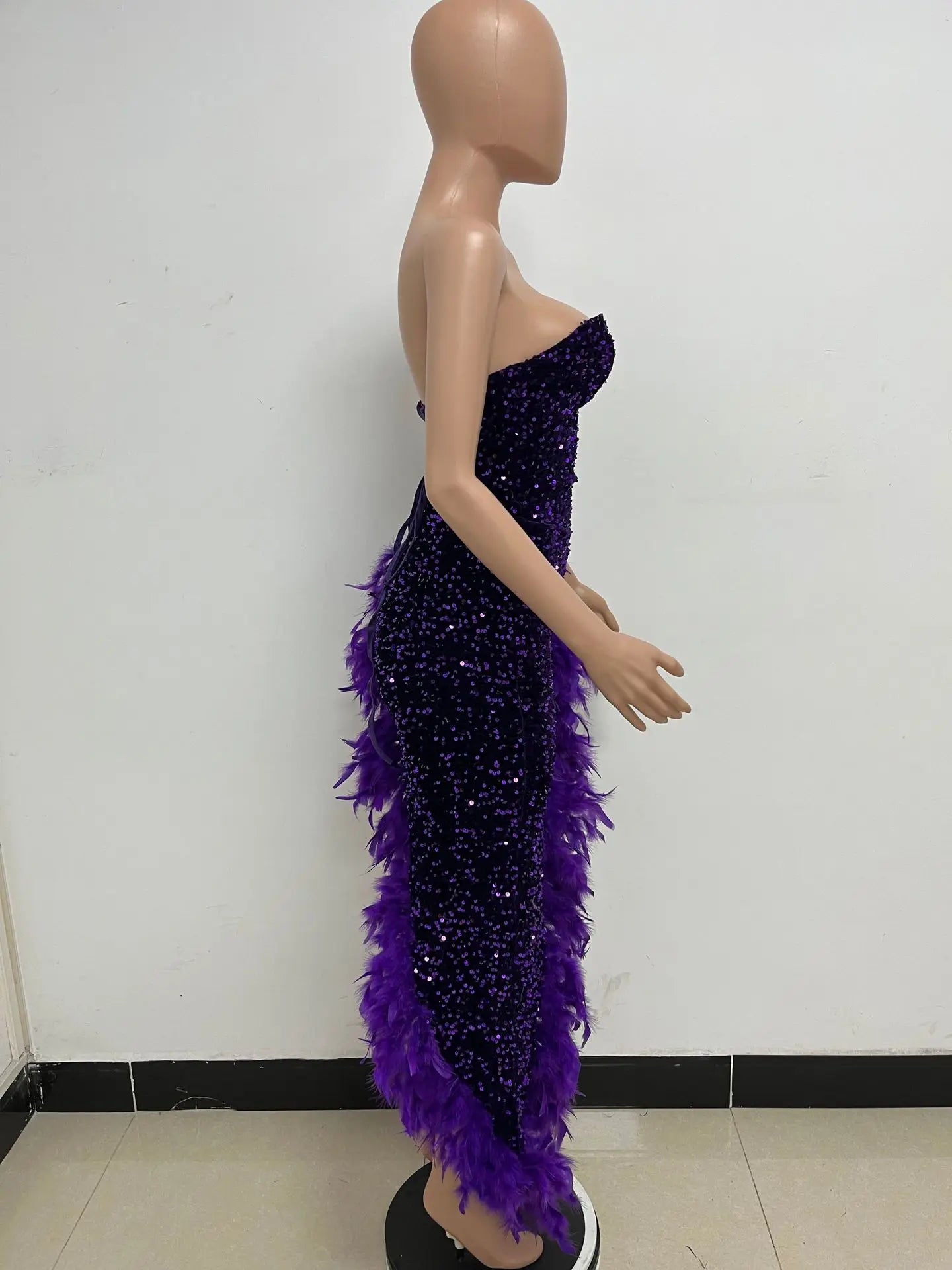 Sequin Feather Evening Gown