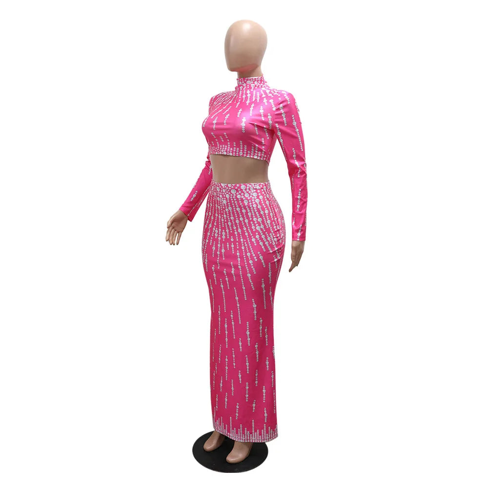 Printed Rhinestone Maxi Dress