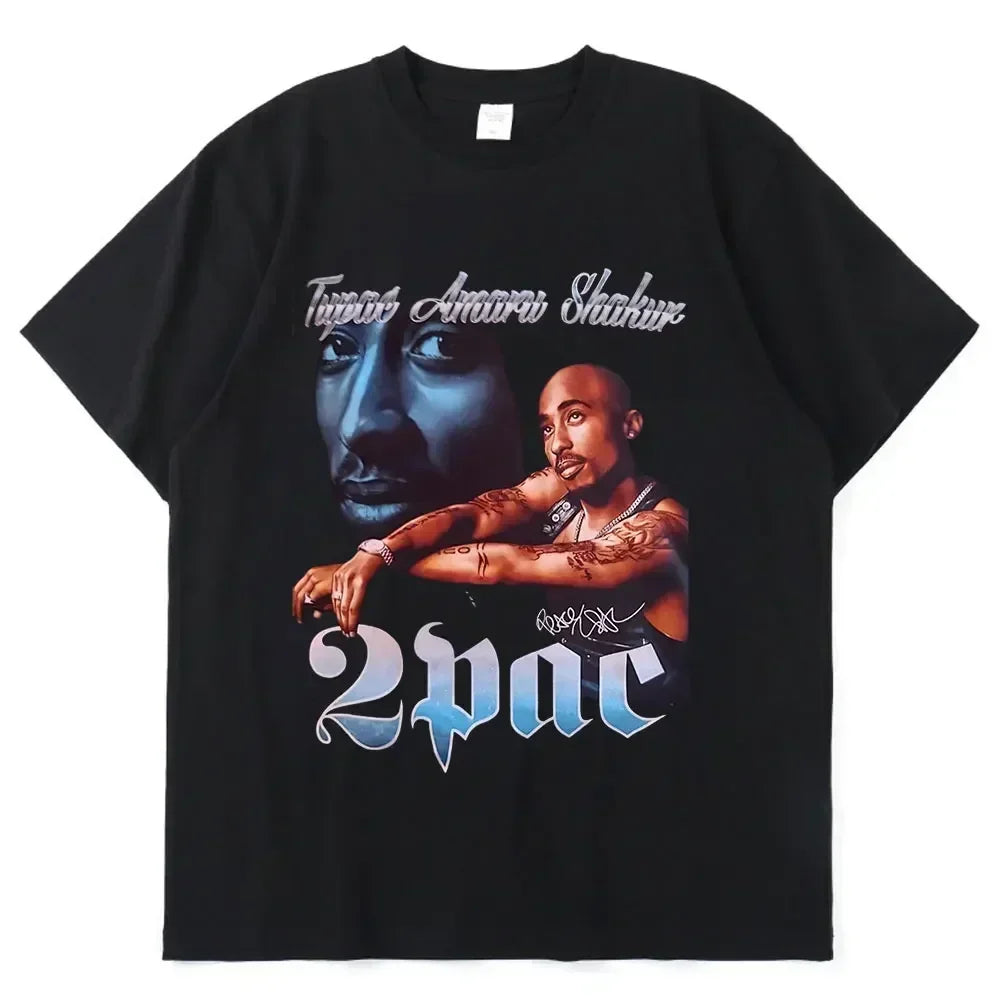 2023 Summer Fashion T-shirt Rapper Tupac Tops Hip Hop Streetwear Oversized Short Sleeves Tee Shirt Men Women  T Shirt