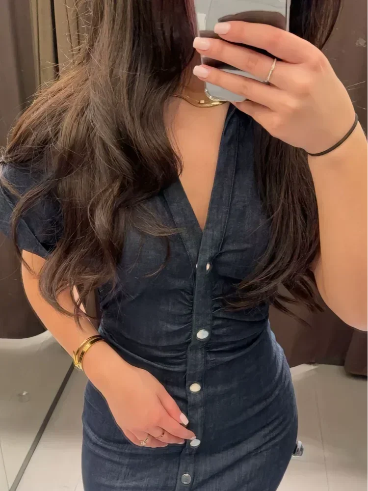 Retro Denim Maxi Dress