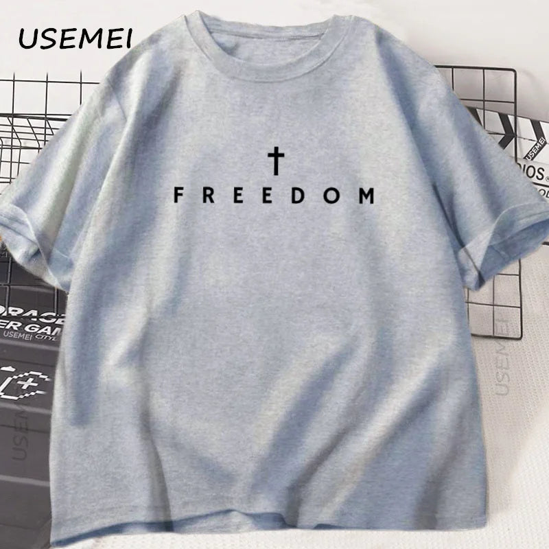 Freedom T-Shirt Charlie Kirk Christian T Shirt Jesus Minimalist Christian Tees Cotton Comfortable Unisex Tee Shirt Streetwear