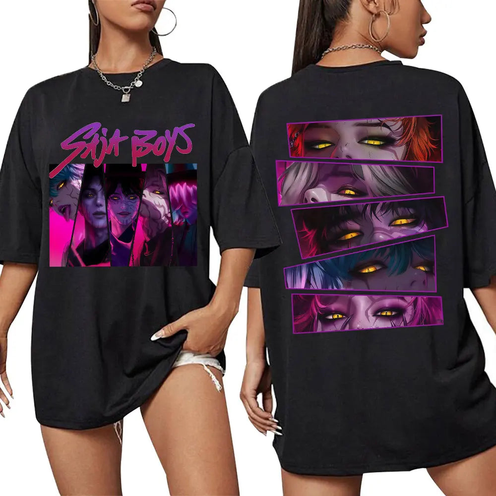 Kpop Movie Anime Demon Hunters Saja Boy Graphic T Shirt Fashion Vintage Manga Men Women T-shirts Oversized Casual Cotton T-shirt