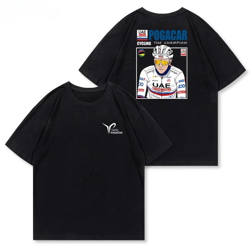 POGACAR T-shirt, Illustration of A Tour De France Bike, American Retro Casual, Heavyweight  Short-sleeved Shirt Summer