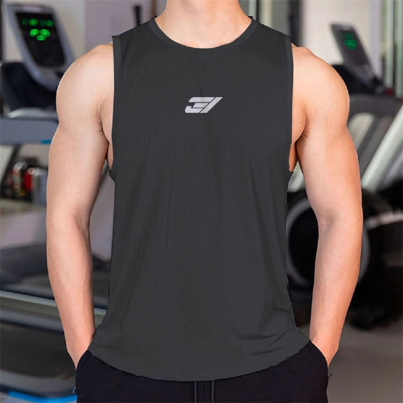 Simple Fashion Mens Gym Tank Tops Summer Trend Sleeveless 3D Printed Sports Fitness Vest Casual Streetwear Oversized Outdoor Top