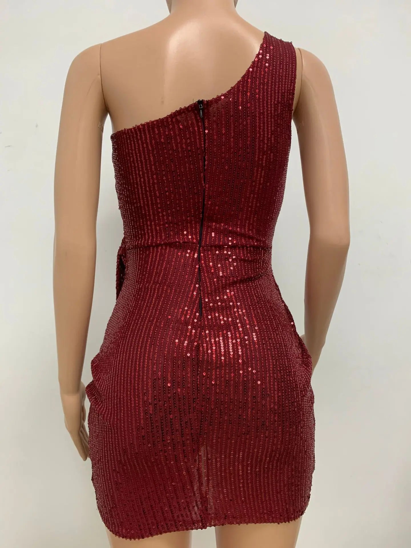 One Shoulder Pleated Sequin Dress