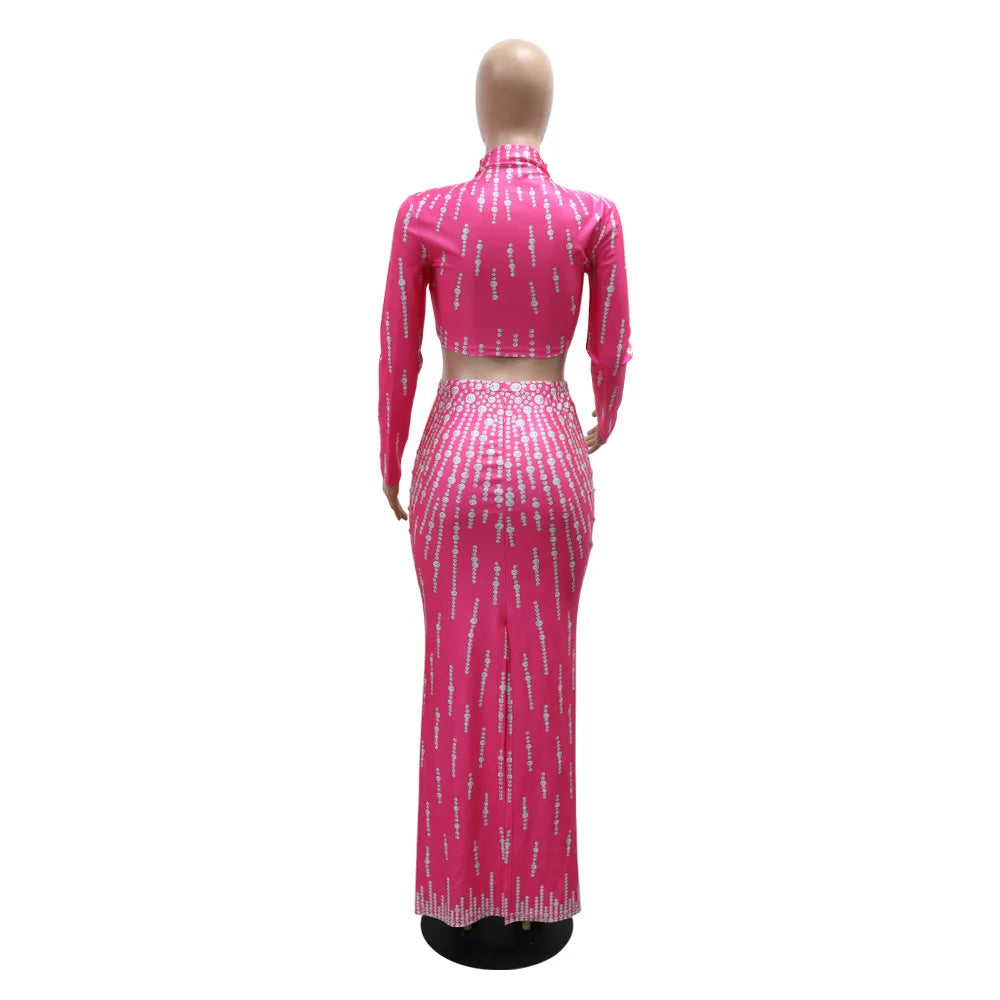 Printed Rhinestone Maxi Dress