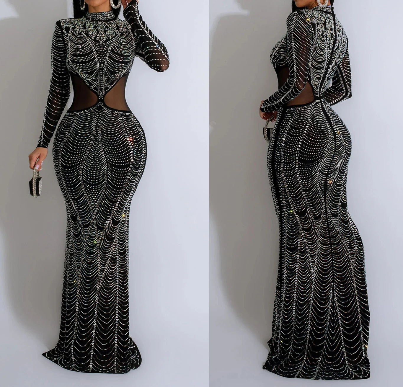 Rhinestone High Neck Evening Dress