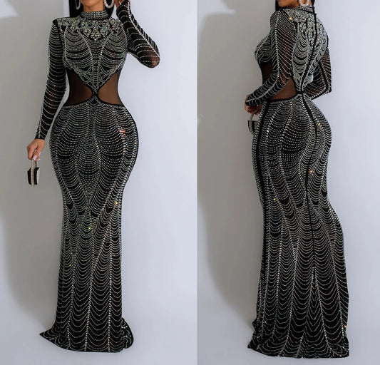 Rhinestone High Neck Evening Dress