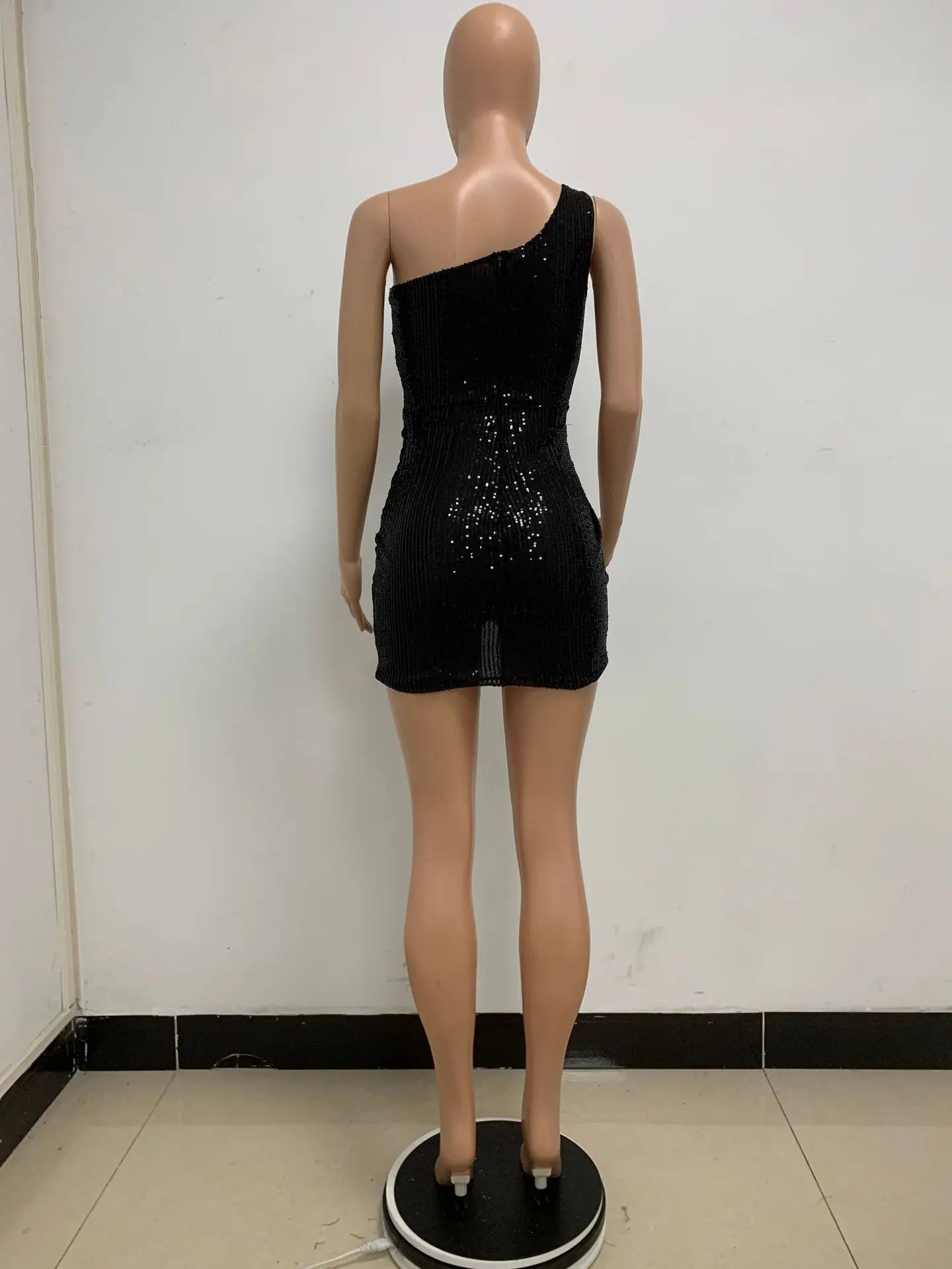 One Shoulder Pleated Sequin Dress