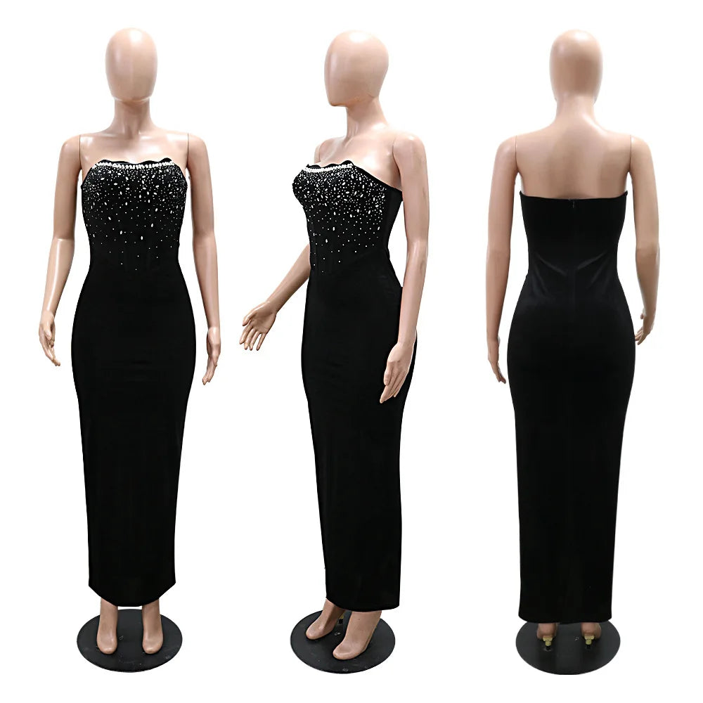 Rhinestone Split Evening Dress