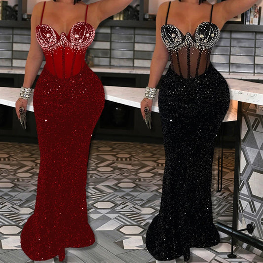 Strapless Sequin Maxi Dress