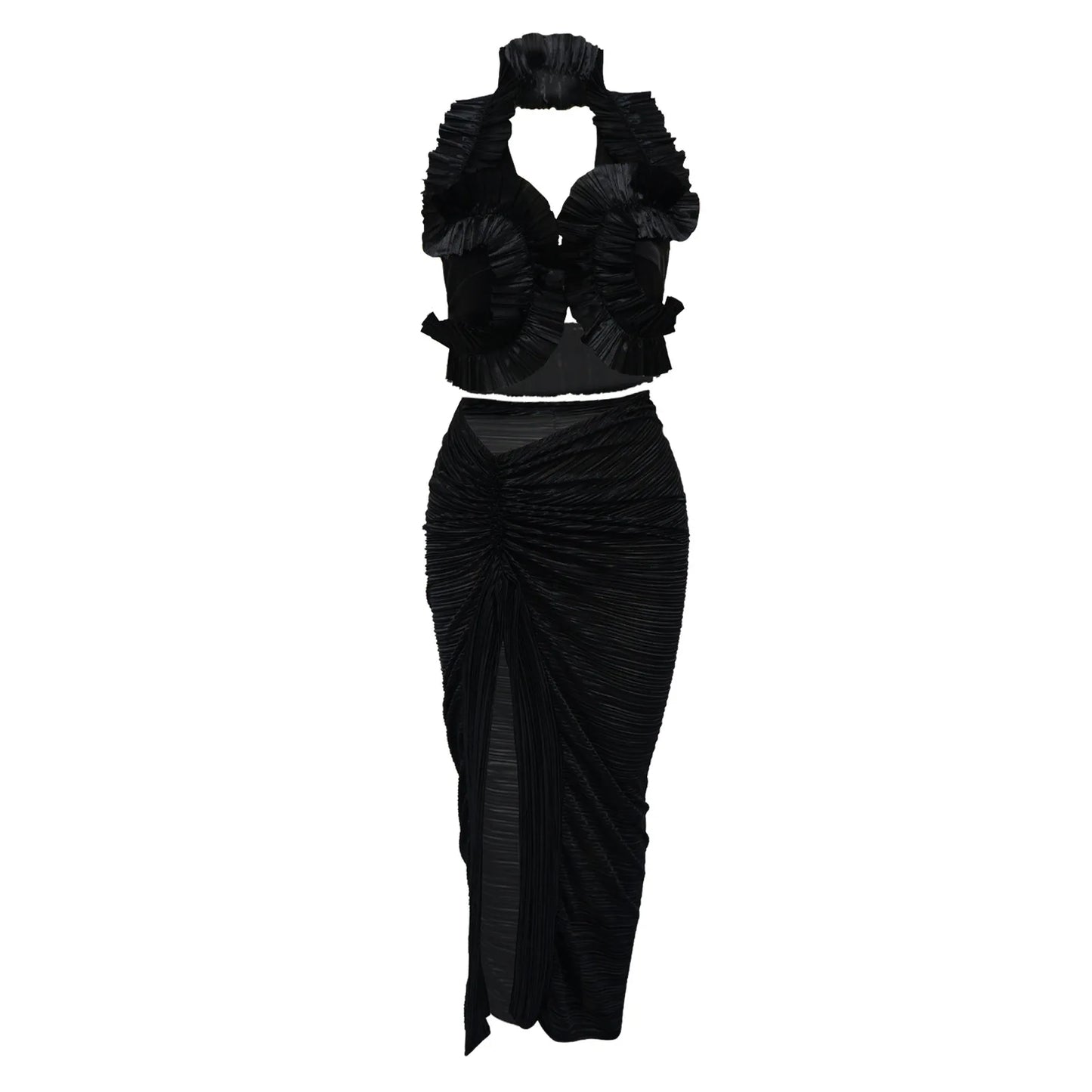 Ruffle Slit Skirt Party Set