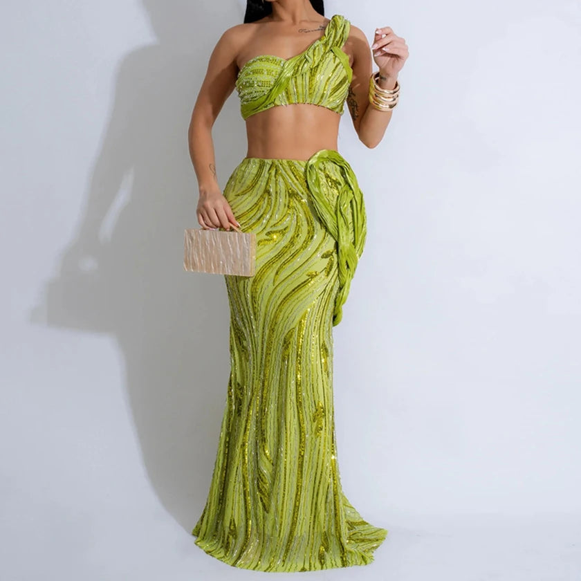 One Shoulder Sequin Summer Dress