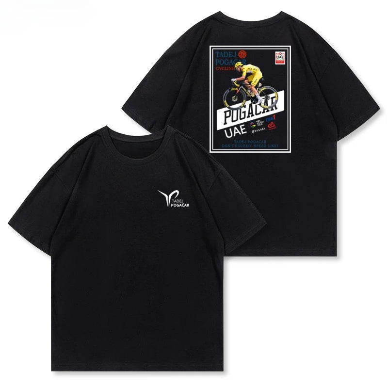 POGACAR T-shirt, Illustration of A Tour De France Bike, American Retro Casual, Heavyweight  Short-sleeved Shirt Summer