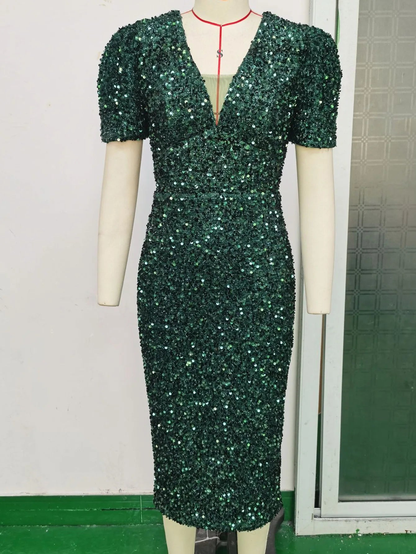 Green Sequin Midi Prom Dress