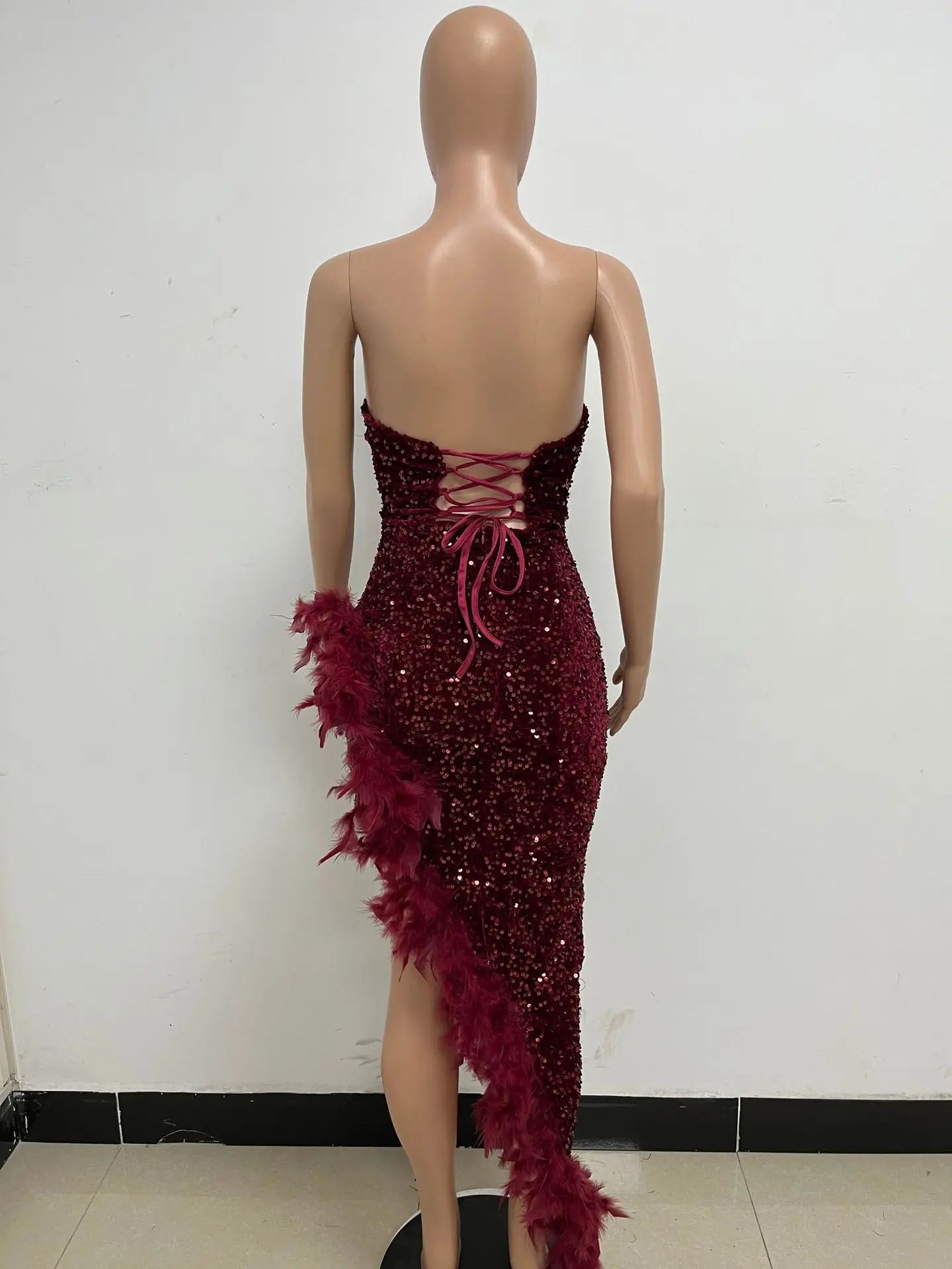 Sequin Feather Evening Gown
