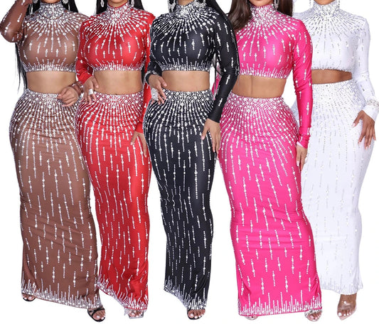 Printed Rhinestone Maxi Dress