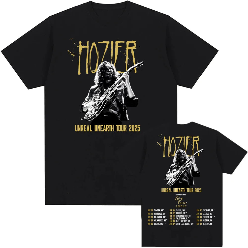 Hozier Unreal Unearth Tour 2025 T-shirt with Special Guest Gigi Perez Graphic Tshirts Summer Cotton Men Women T Shirt Print Tees