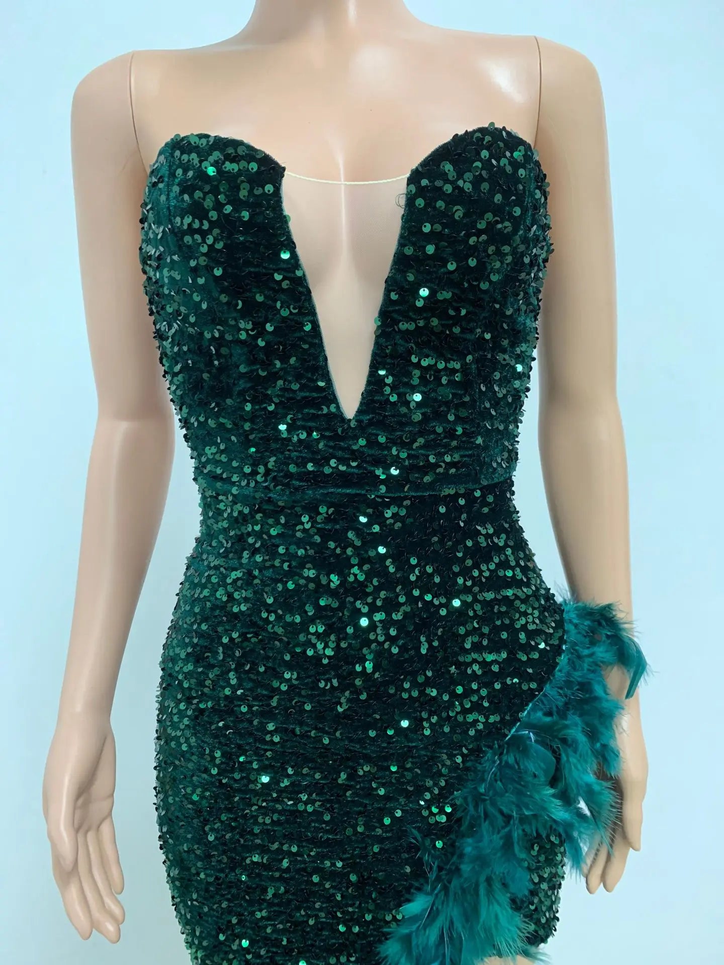 Sequin Feather Evening Gown