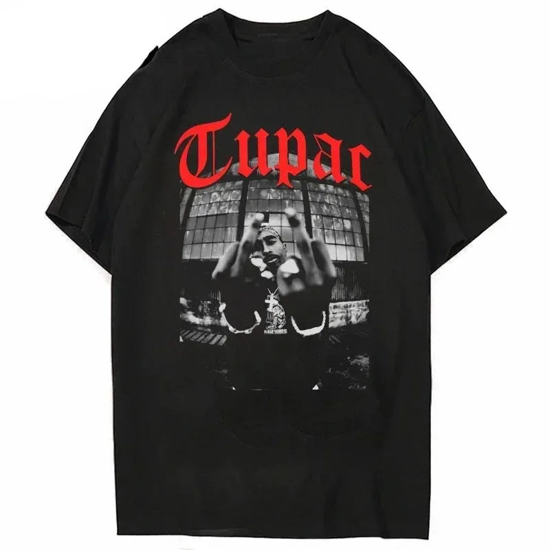 2023 Summer Fashion T-shirt Rapper Tupac Tops Hip Hop Streetwear Oversized Short Sleeves Tee Shirt Men Women  T Shirt