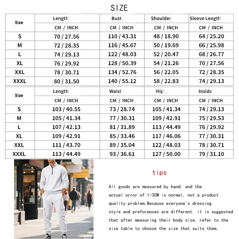 Men's Long-Sleeved Fleece Sweatshirt Suit Stand-up Collar Zipper American Men's Clothing Autumn Winter New 1/2pieces