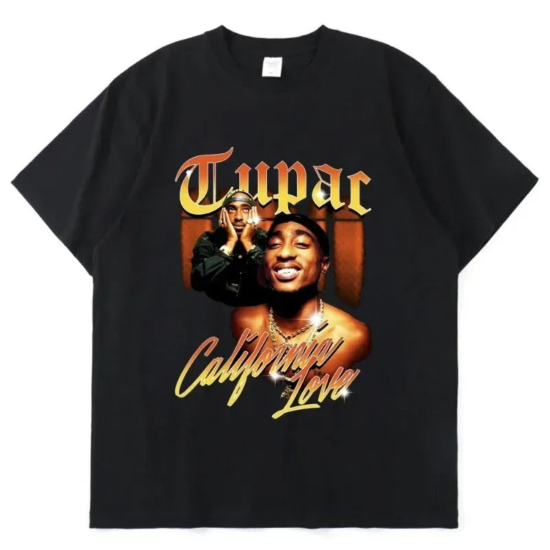 2023 Summer Fashion T-shirt Rapper Tupac Tops Hip Hop Streetwear Oversized Short Sleeves Tee Shirt Men Women  T Shirt