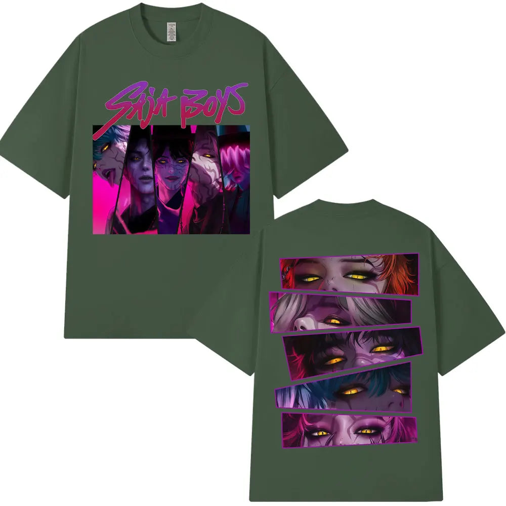 Kpop Movie Anime Demon Hunters Saja Boy Graphic T Shirt Fashion Vintage Manga Men Women T-shirts Oversized Casual Cotton T-shirt