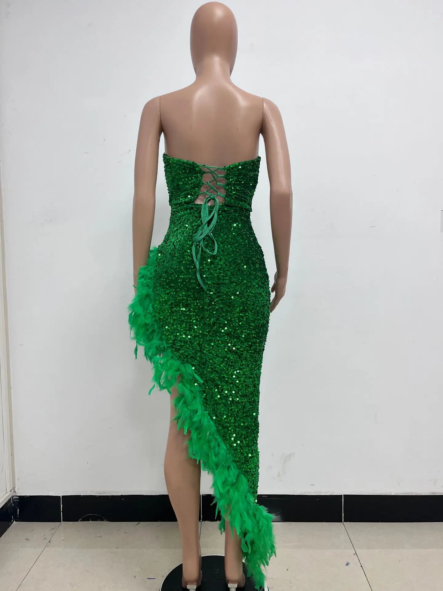Sequin Feather Evening Gown