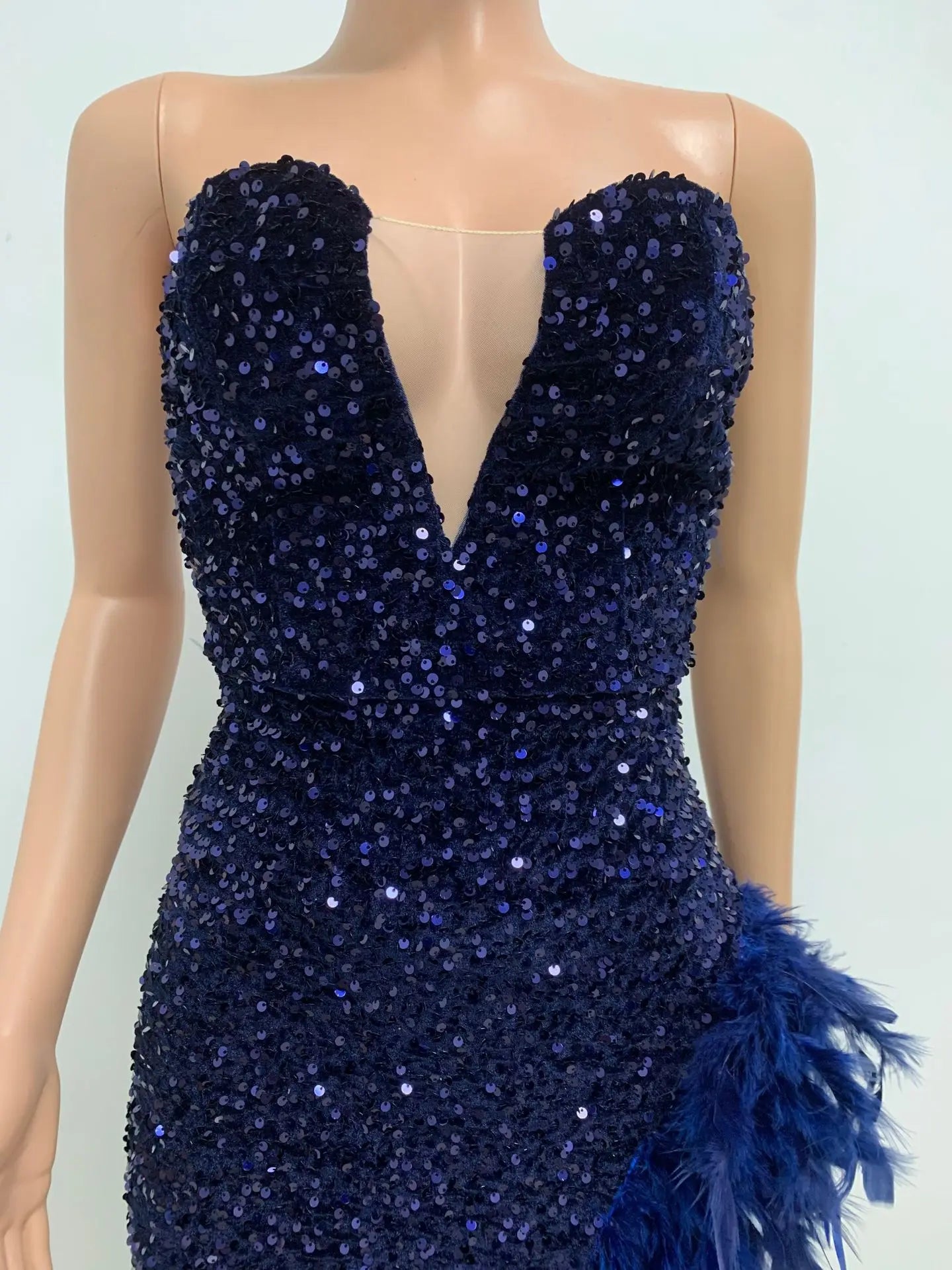 Sequin Feather Evening Gown