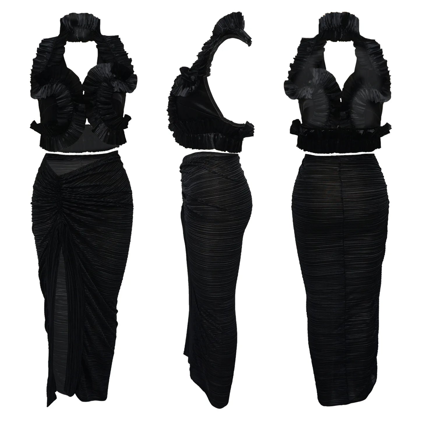 Ruffle Slit Skirt Party Set