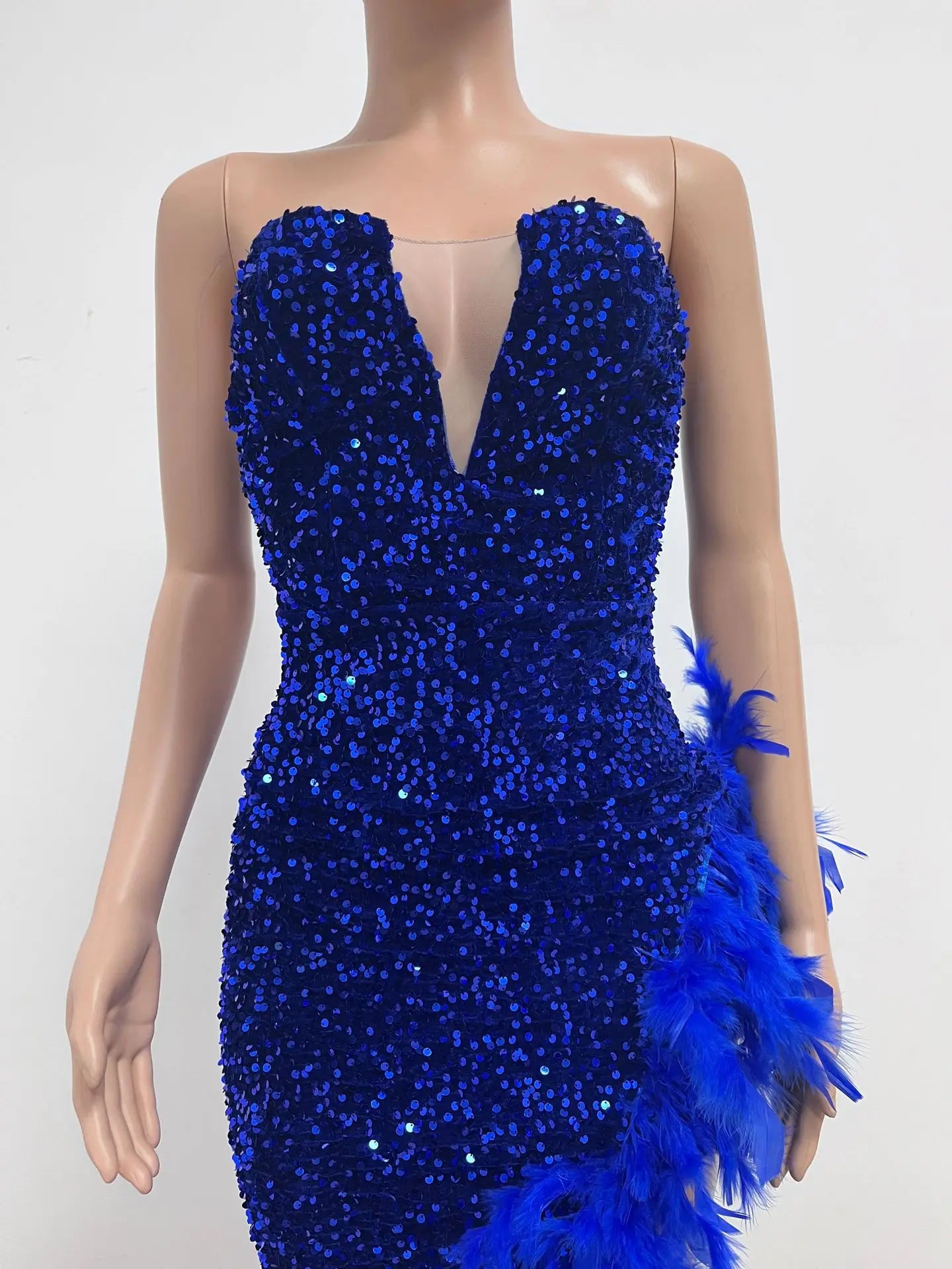 Sequin Feather Evening Gown