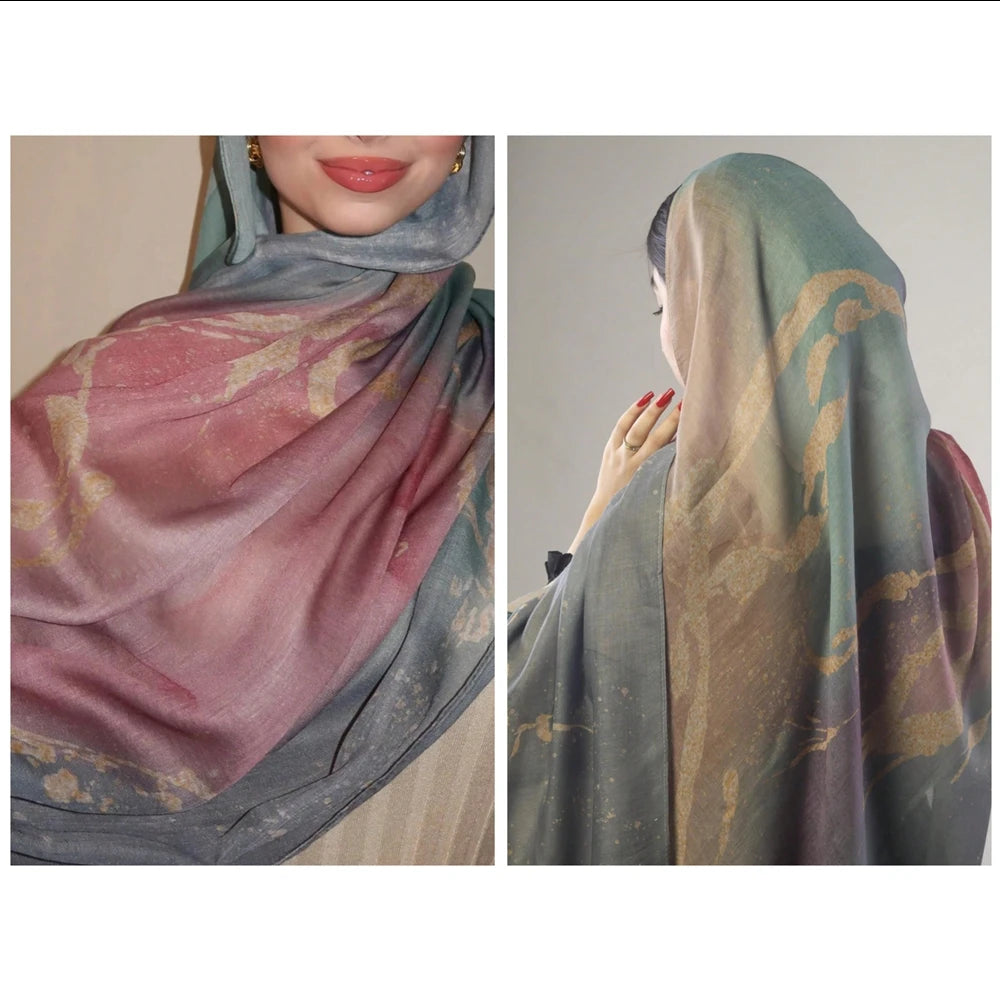 1pc Fashion Print Bohemia Soft Scarf For Women Headband Spring Summer Breathable Women Hijab Scarf Clothing Accessories