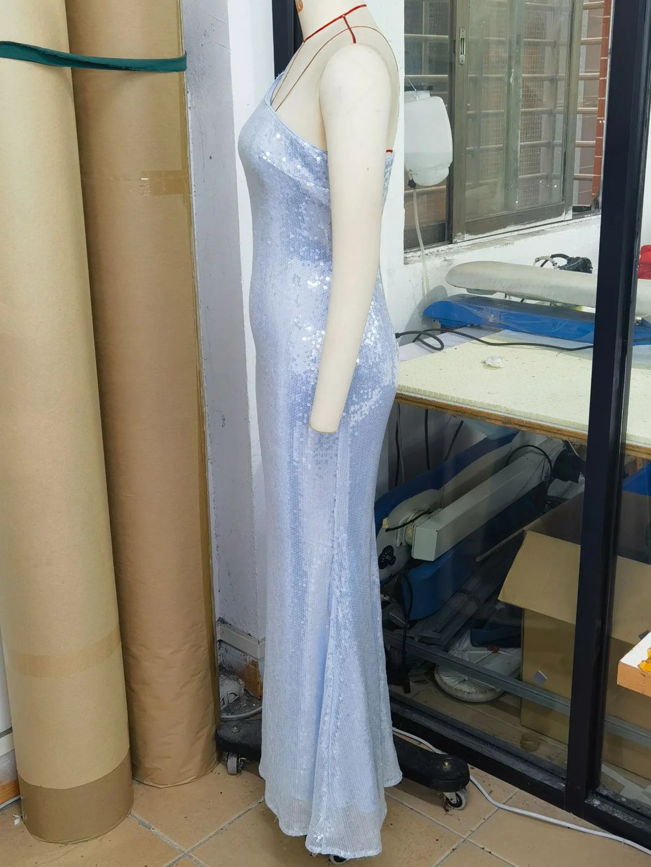 Light Blue One Shoulder Sequin Dress