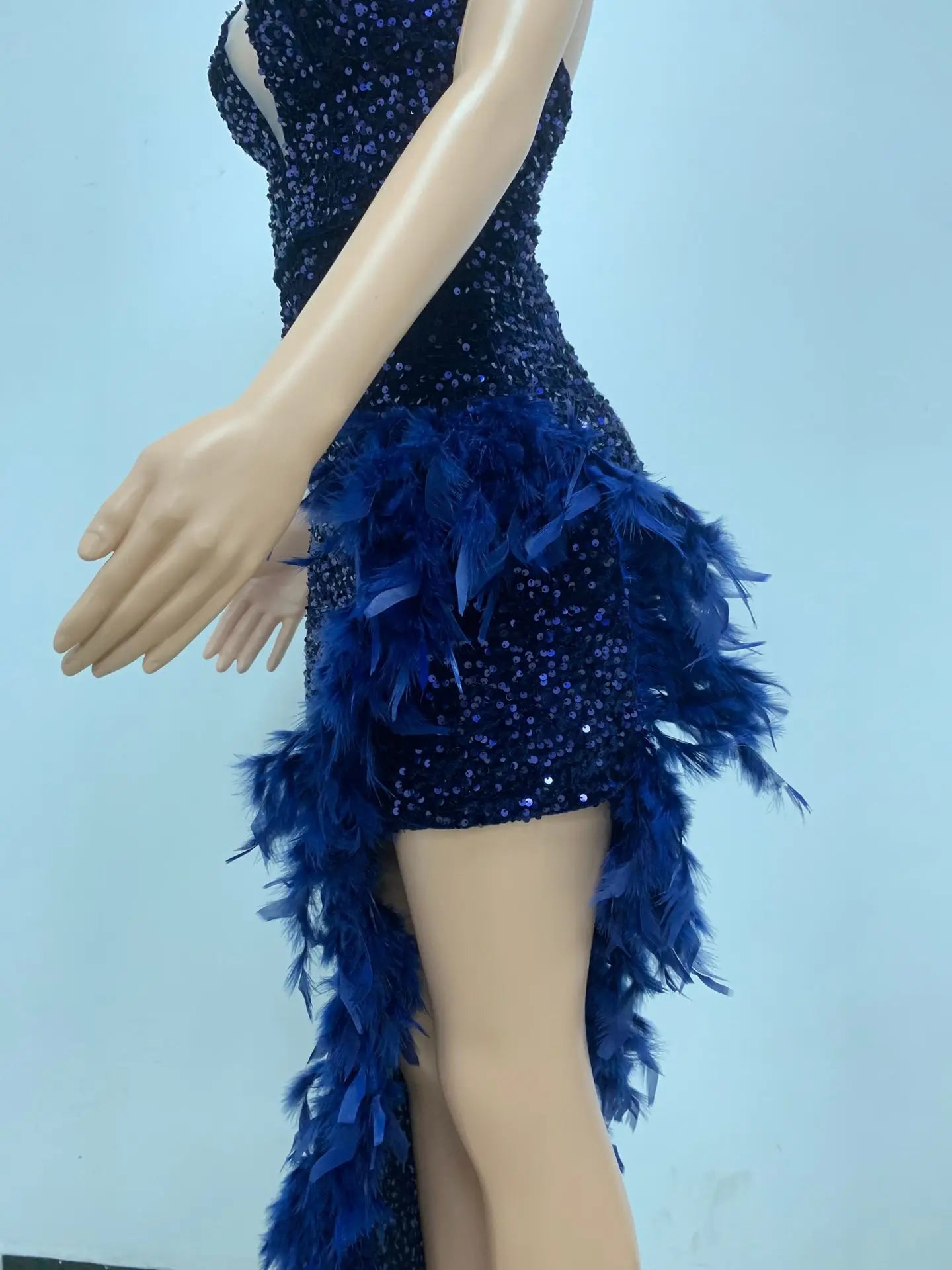 Sequin Feather Evening Gown