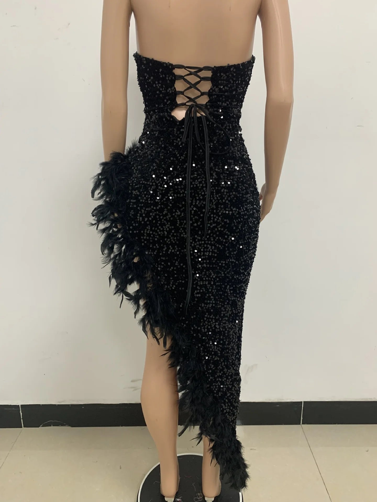 Sequin Feather Evening Gown