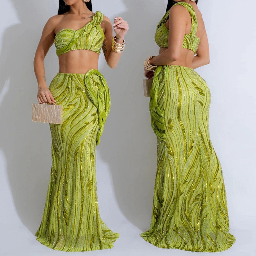 One Shoulder Sequin Summer Dress