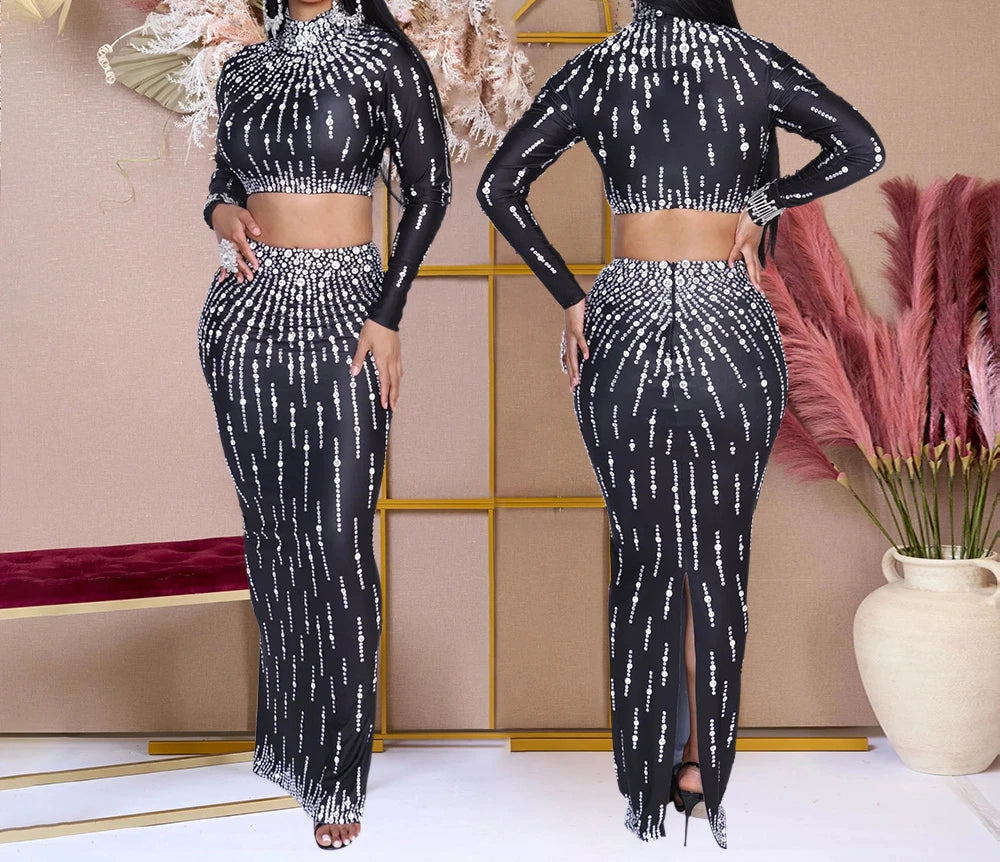 Printed Rhinestone Maxi Dress