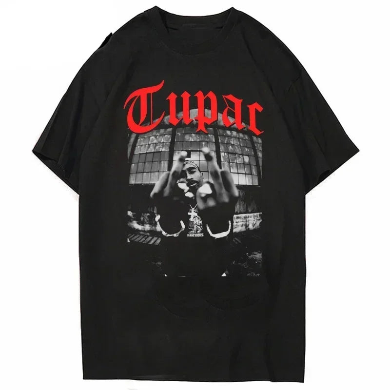2023 Summer Fashion T-shirt Rapper Tupac Tops Hip Hop Streetwear Oversized Short Sleeves Tee Shirt Men Women  T Shirt