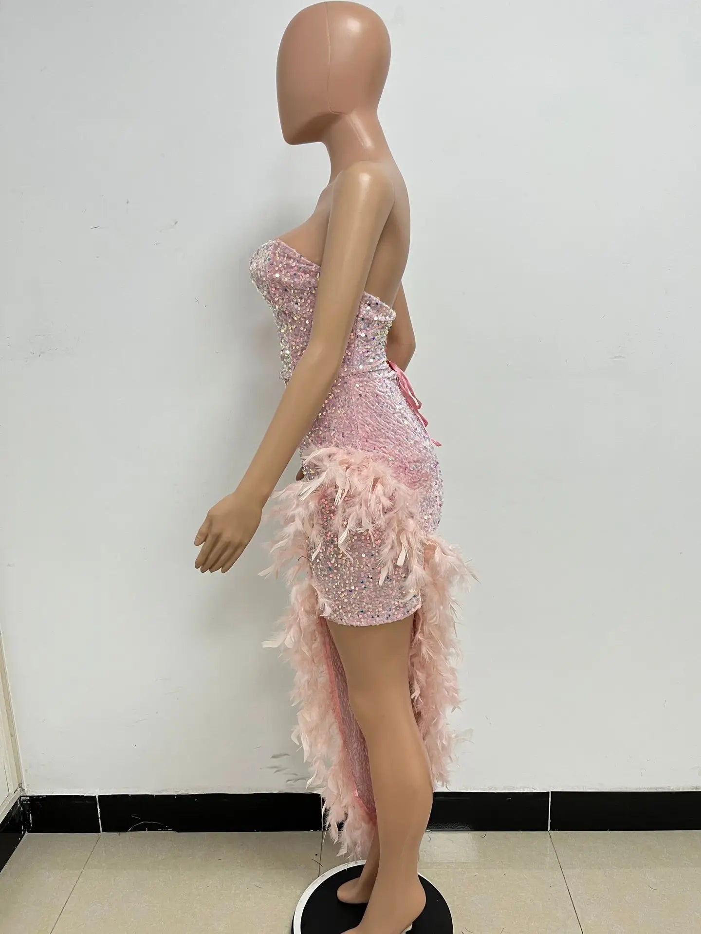 Sequin Feather Evening Gown