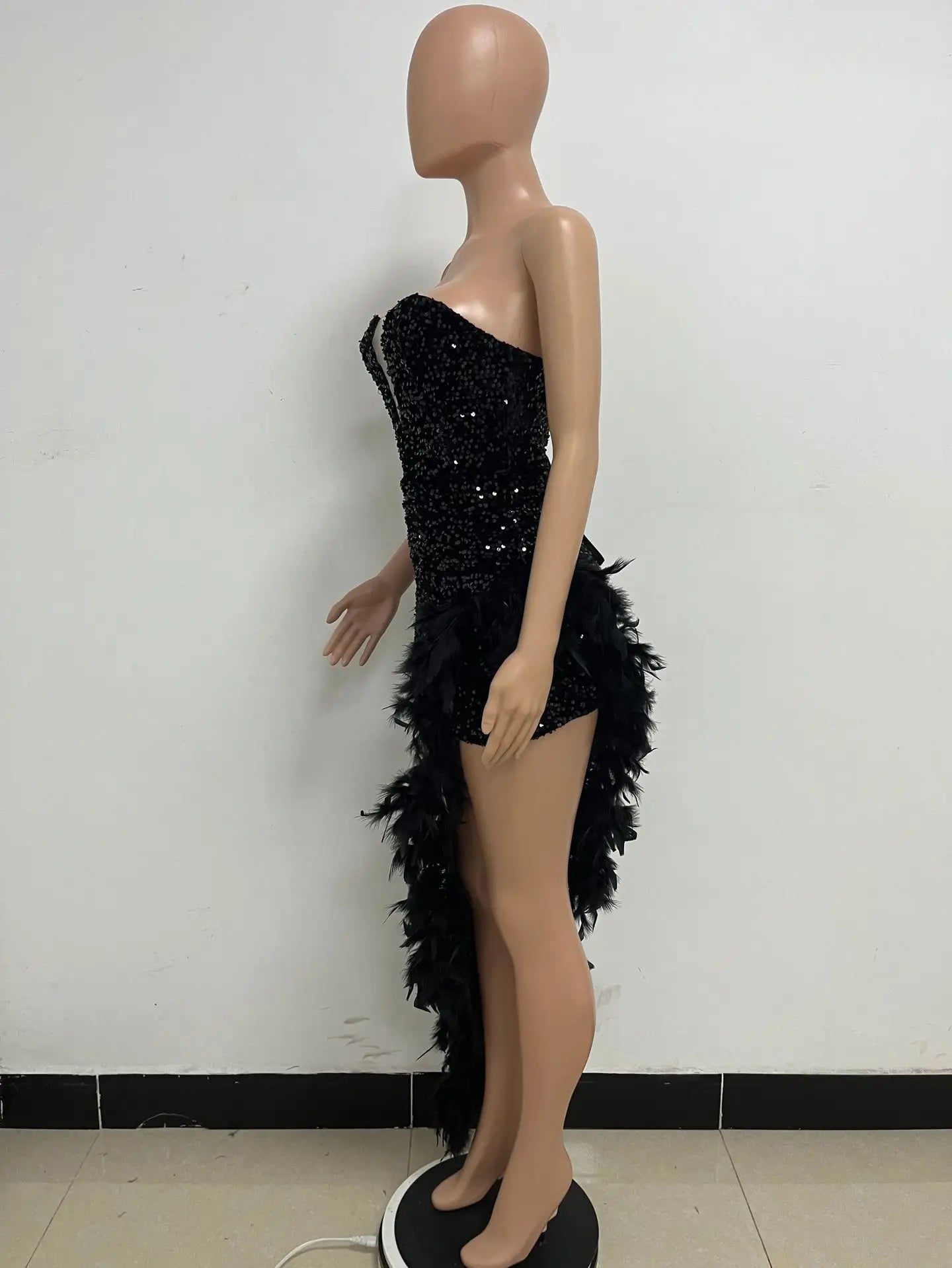 Sequin Feather Evening Gown
