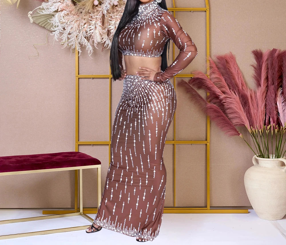 Printed Rhinestone Maxi Dress