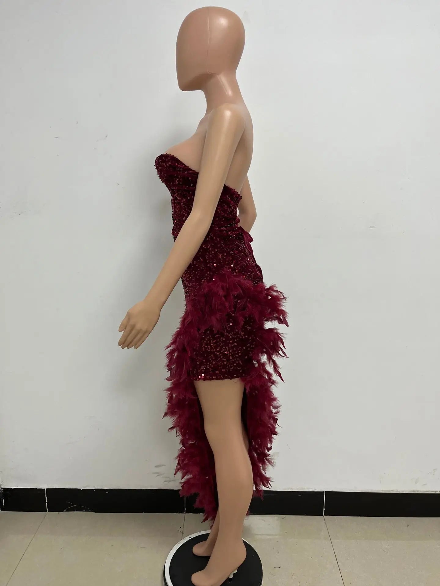 Sequin Feather Evening Gown