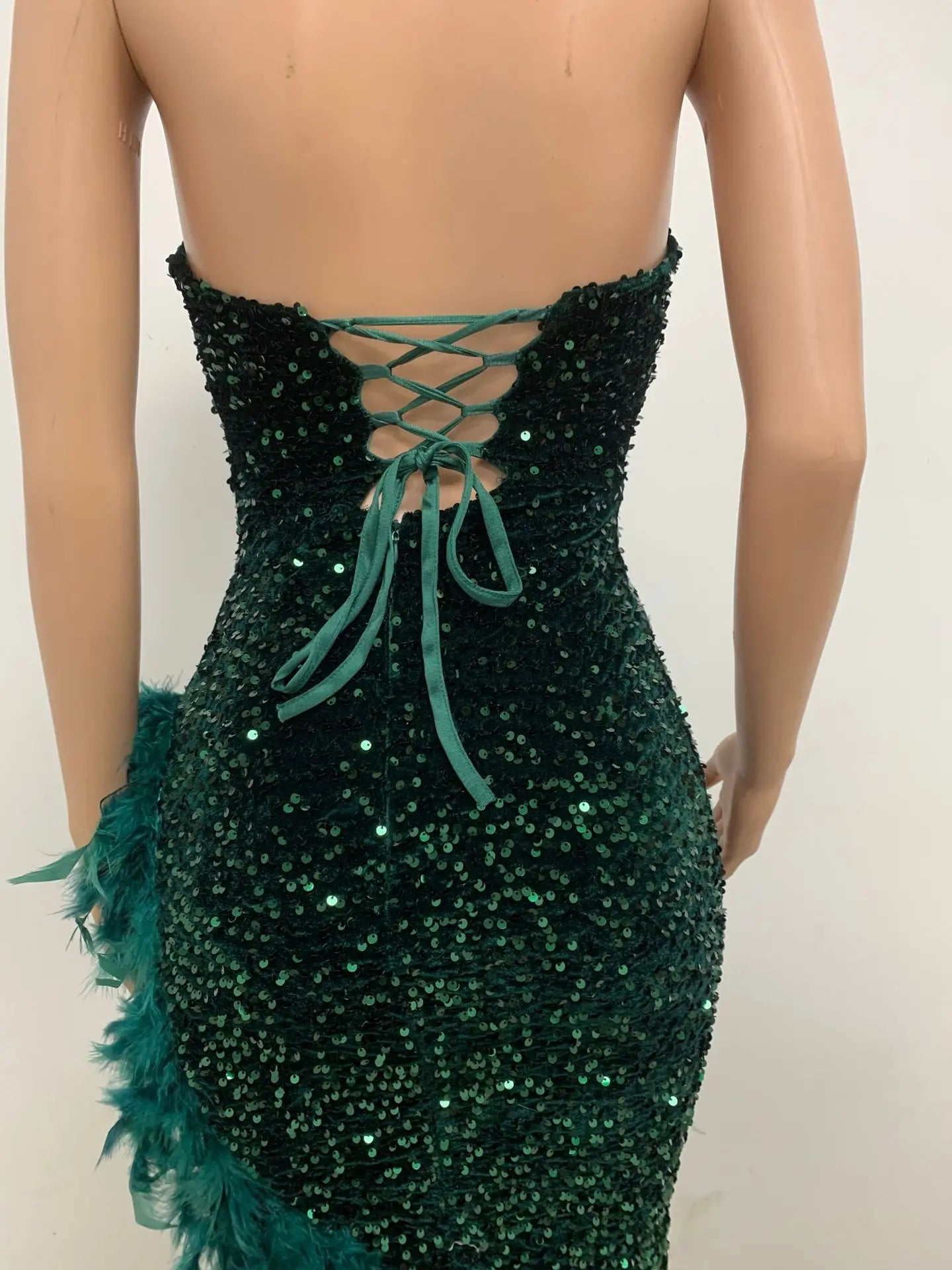 Sequin Feather Evening Gown