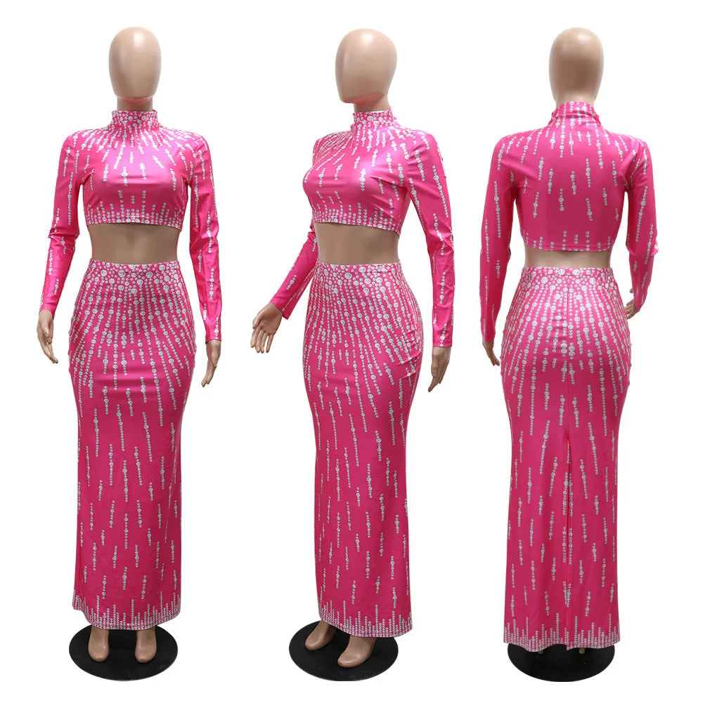 Printed Rhinestone Maxi Dress