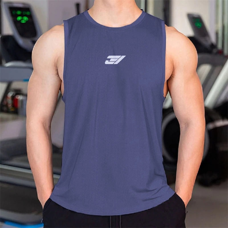 Simple Fashion Mens Gym Tank Tops Summer Trend Sleeveless 3D Printed Sports Fitness Vest Casual Streetwear Oversized Outdoor Top