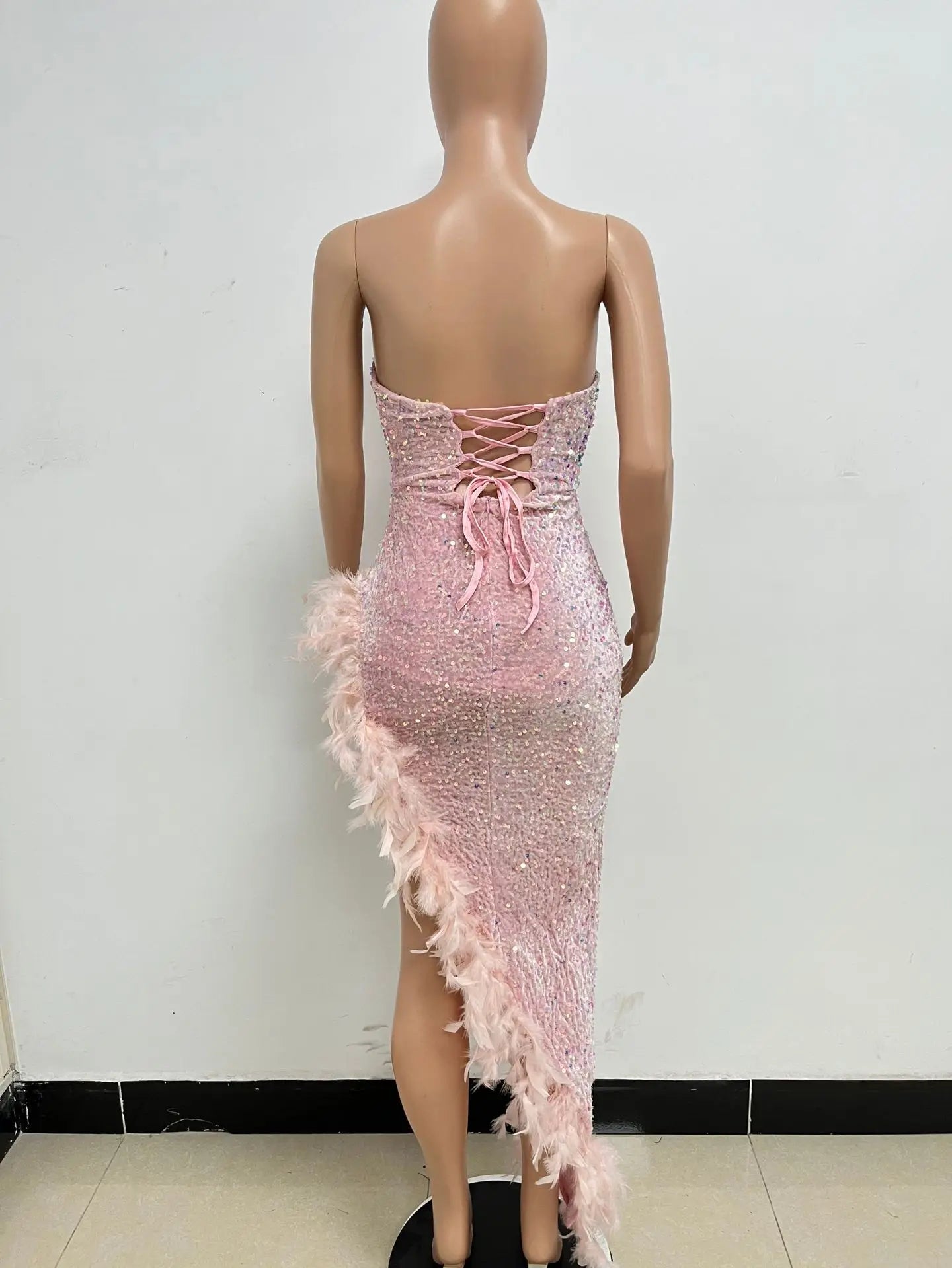 Sequin Feather Evening Gown